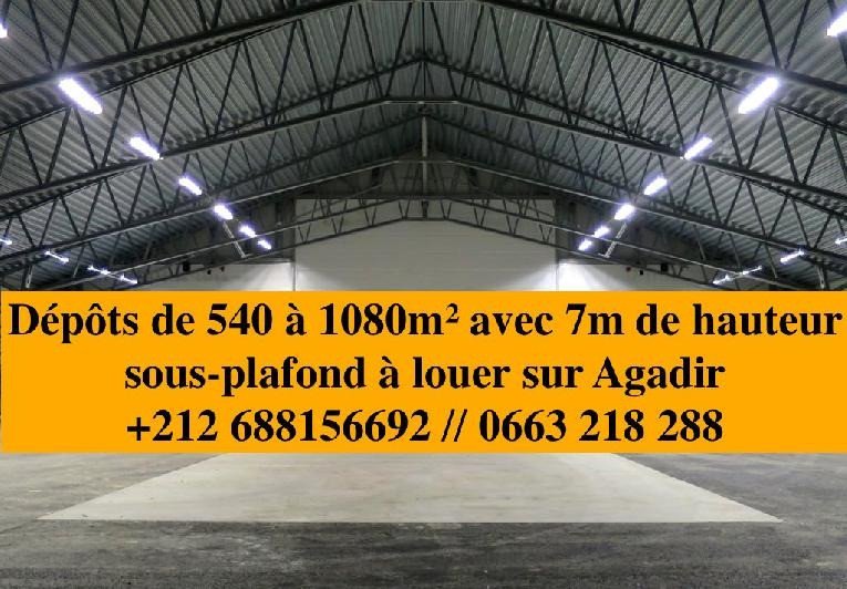 Spacieux magasin à louer usage dépôt de 540m² bien situé entre Decheira et Inzgane - Agadir