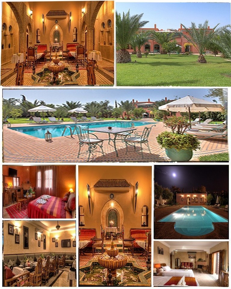 Villa exploitable en maison d’hôtes en vente de 3500 m² avec Spa , grand jardin ,piscine et restaurant au cœur de la palmeraie de Marrakech.