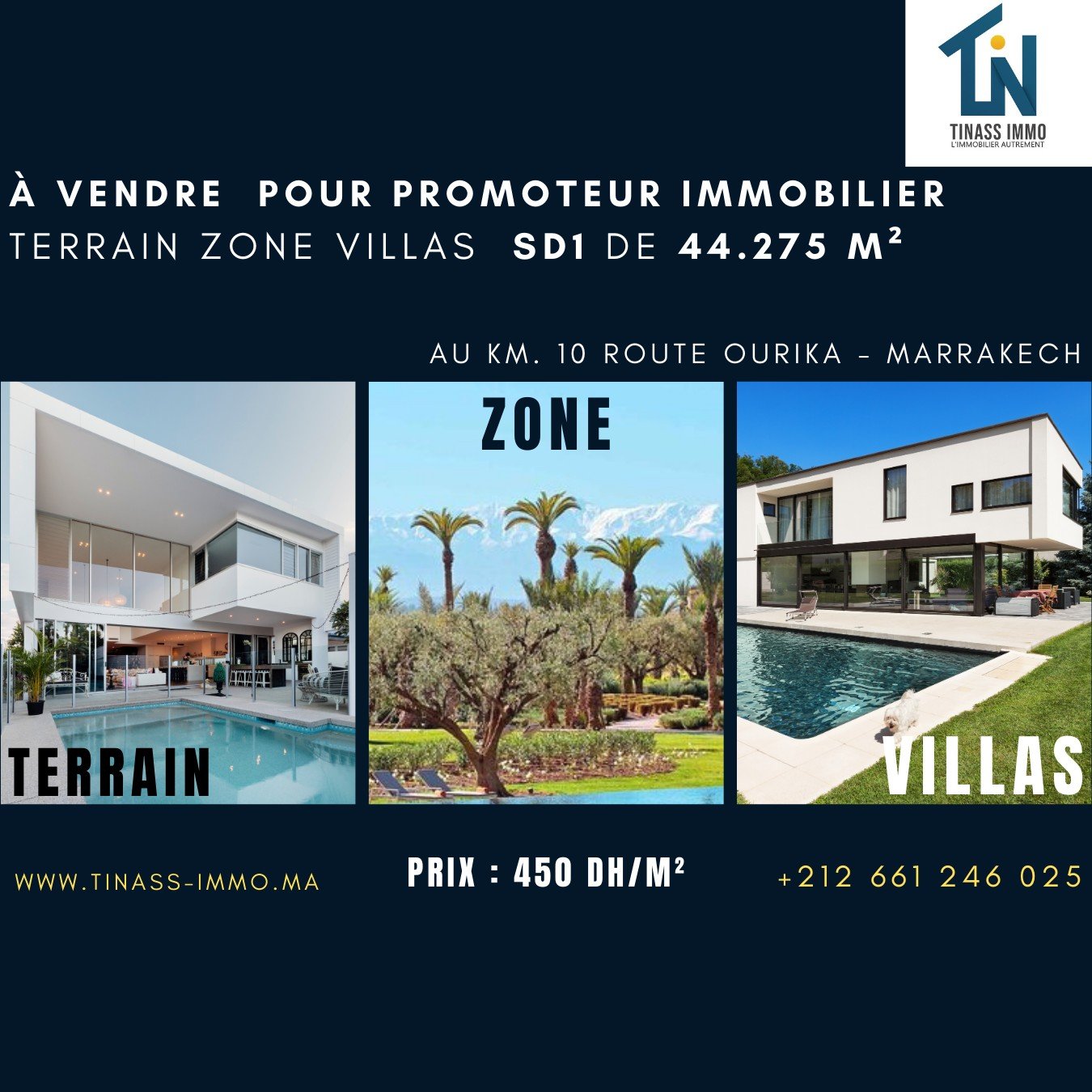 Terrain zone Villas SD1 pour projet de promotion immobilière ou lotissement Rte Ourika Km 10